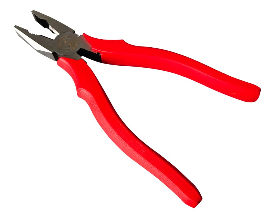 BIAOHAN BH03005 8-inch combination pliers with red coated handles and open serrated jaws
