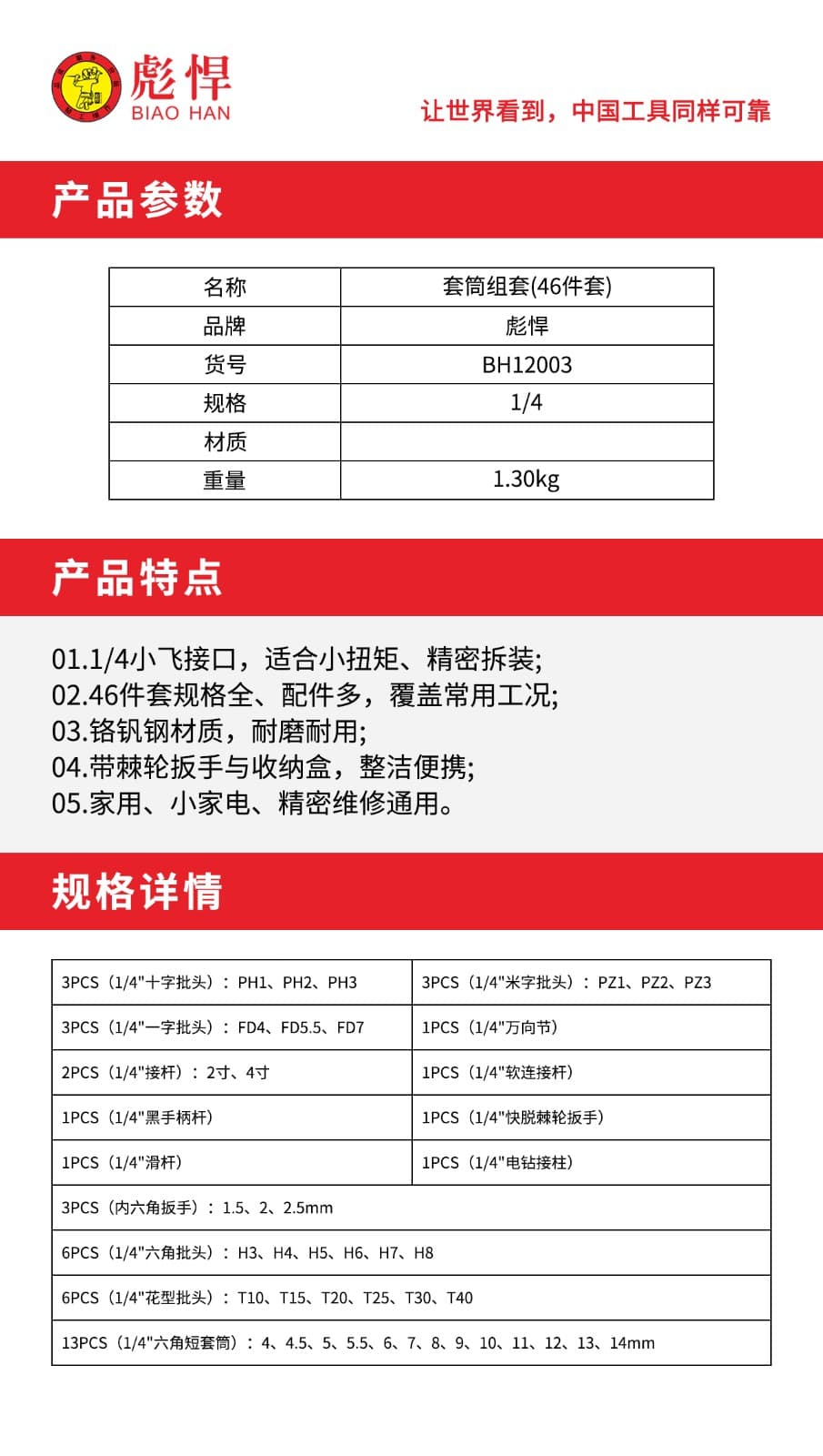 BIAOHAN BH12003 original specification and set contents
